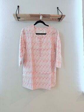 Women's Pink Printed Long Sleeve Tunic Top